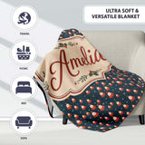 Tiny Santa Star Snow Dark Blue Christmas Cute Festive Repeat Lovely  Personalised Custom Name Super Soft Fleece Blanket Bed Sofa Throw