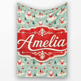 Santa Village Trees Houses Snowy Landscape Christmas Festive Scene  Personalised Custom Name Super Soft Fleece Blanket Bed Sofa Throw
