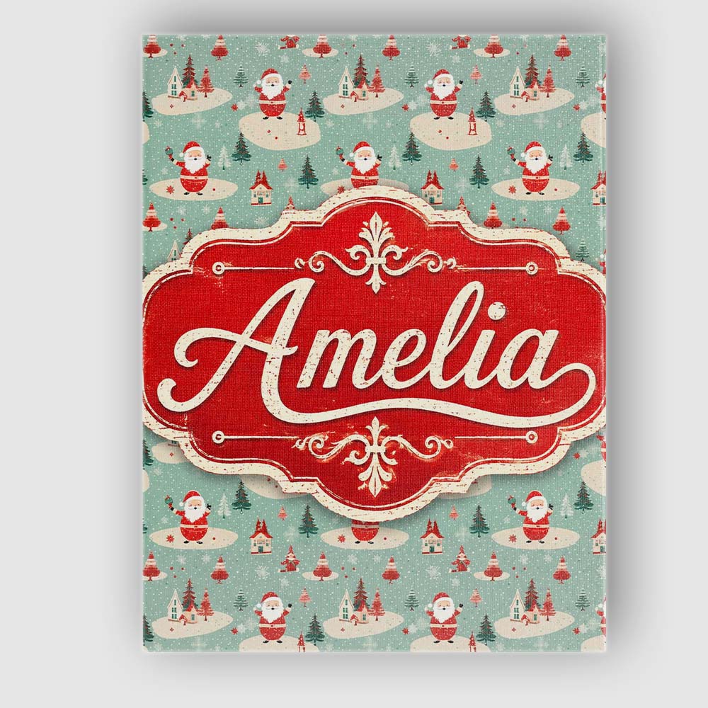 Personalised Name Santa Village Trees Custom Modern Room Accent Creative Decorator Style Canvas Wall Art Print Decor Picture Ready to Hang