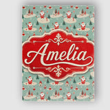 Personalised Name Santa Village Trees Custom Modern Room Accent Creative Decorator Style Canvas Wall Art Print Decor Picture Ready to Hang