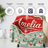 Santa Village Trees Houses Snowy Landscape Christmas Festive Scene  Personalised Custom Name Super Soft Fleece Blanket Bed Sofa Throw