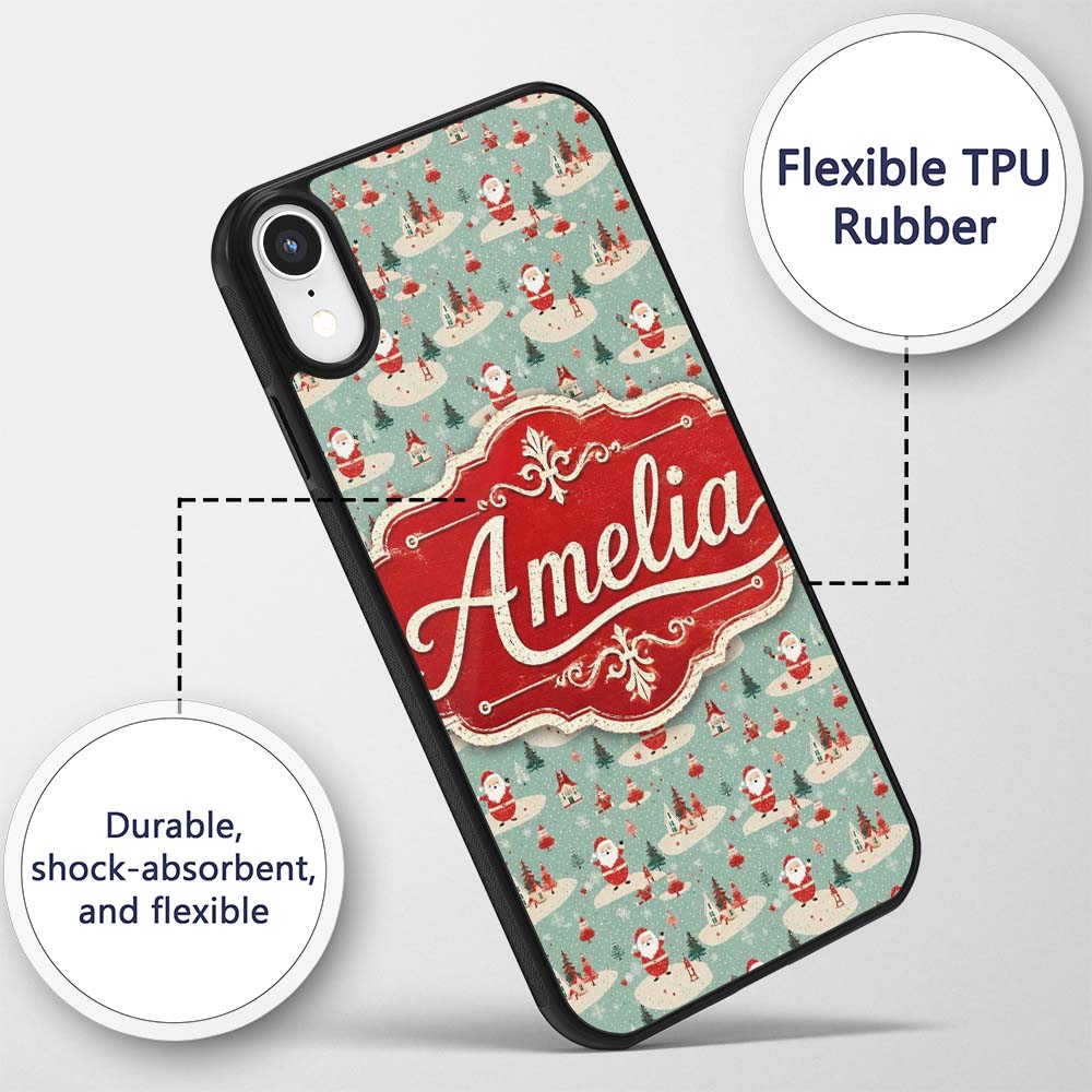 Santa Village Trees Houses Snowy Printed Design Custom Name Protective Phone Case Mobile Cover Durable Everyday Smartphone Shock Resistant