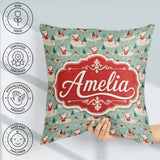 Custom Name Santa Village Trees Houses Snowy Landscape Christmas Square Filled Cushion Throw Pillow Sofa Bed Home Decor Zip Washable UK Made