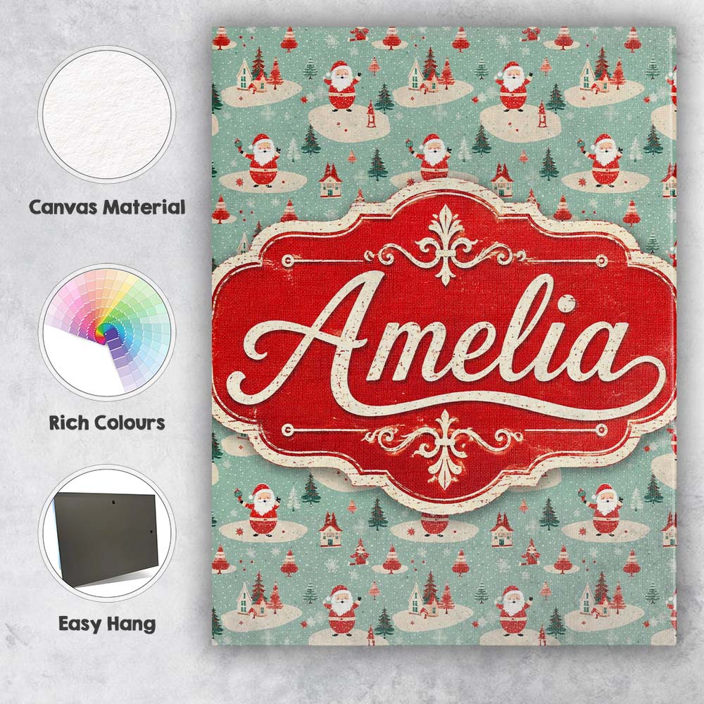 Personalised Name Santa Village Trees Custom Modern Room Accent Creative Decorator Style Canvas Wall Art Print Decor Picture Ready to Hang