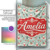 Santa Village Trees Houses Snowy Landscape Christmas Festive Scene  Personalised Custom Name Super Soft Fleece Blanket Bed Sofa Throw