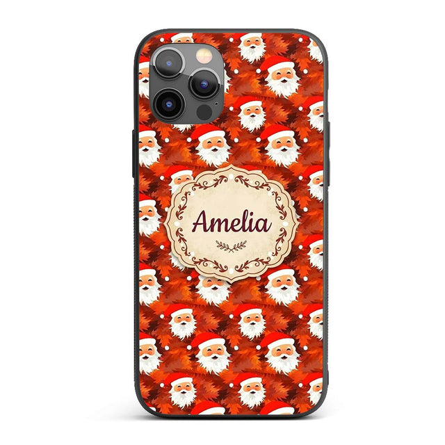 Cute Santa Faces Orange Leaf Autumn Christmas Custom Name Protective Phone Case Mobile Cover Durable Everyday Smartphone Shock Resistant