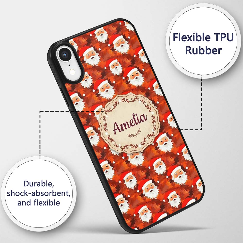 Cute Santa Faces Orange Leaf Autumn Christmas Custom Name Protective Phone Case Mobile Cover Durable Everyday Smartphone Shock Resistant
