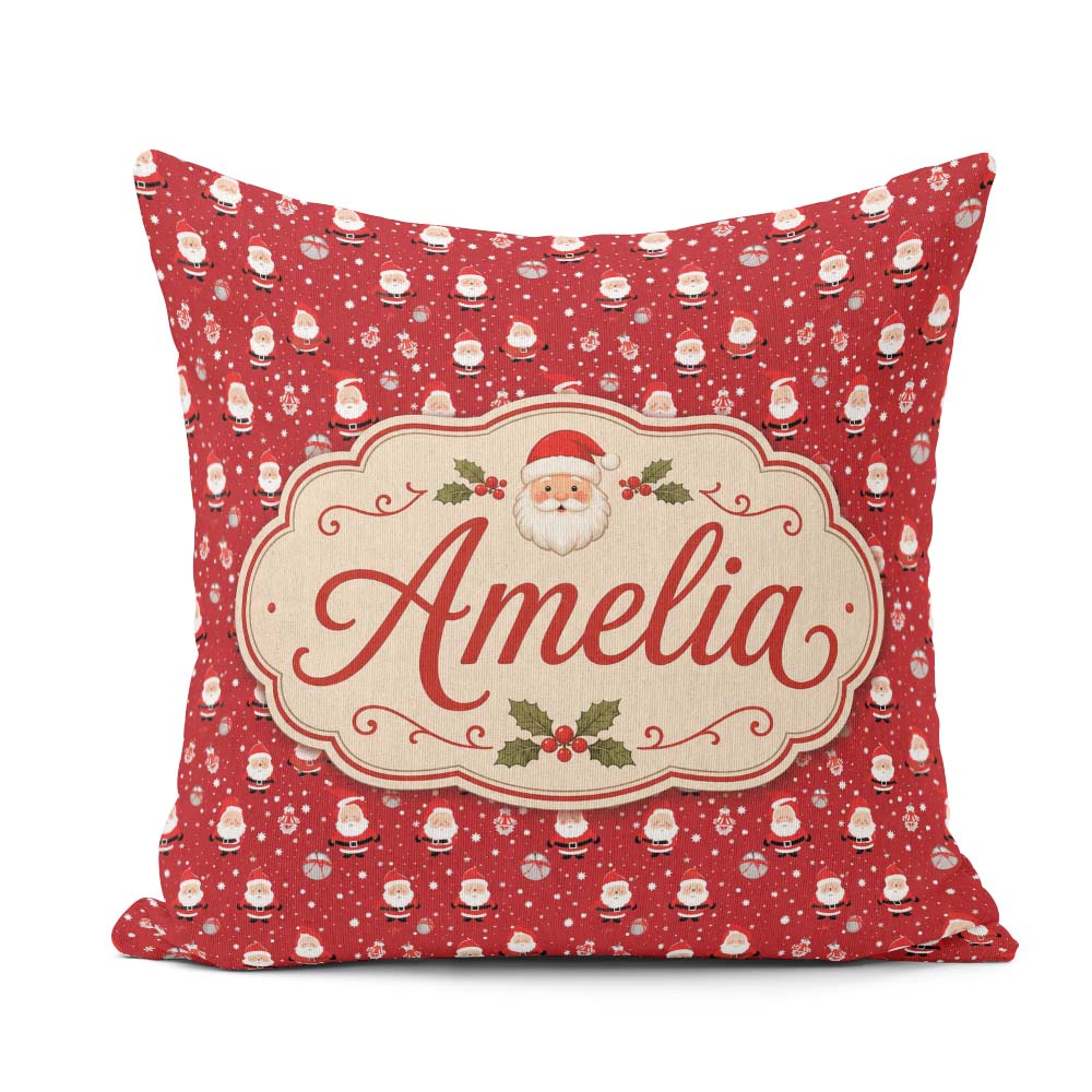 Custom Name Classic Santa Snow Red Christmas Traditional Festive Square Filled Cushion Throw Pillow Sofa Bed Home Decor Zip Washable UK Made
