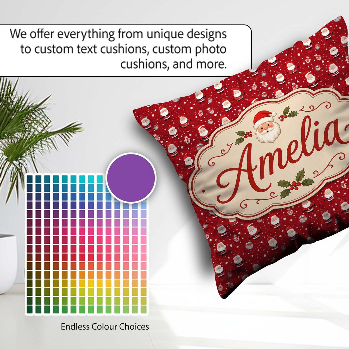 Custom Name Classic Santa Snow Red Christmas Traditional Festive Square Filled Cushion Throw Pillow Sofa Bed Home Decor Zip Washable UK Made