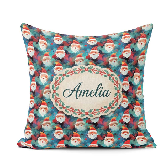 Custom Name Colorful Abstract Blue Background Artistic Christmas Square Filled Cushion Throw Pillow Sofa Bed Home Decor Zip Washable UK Made