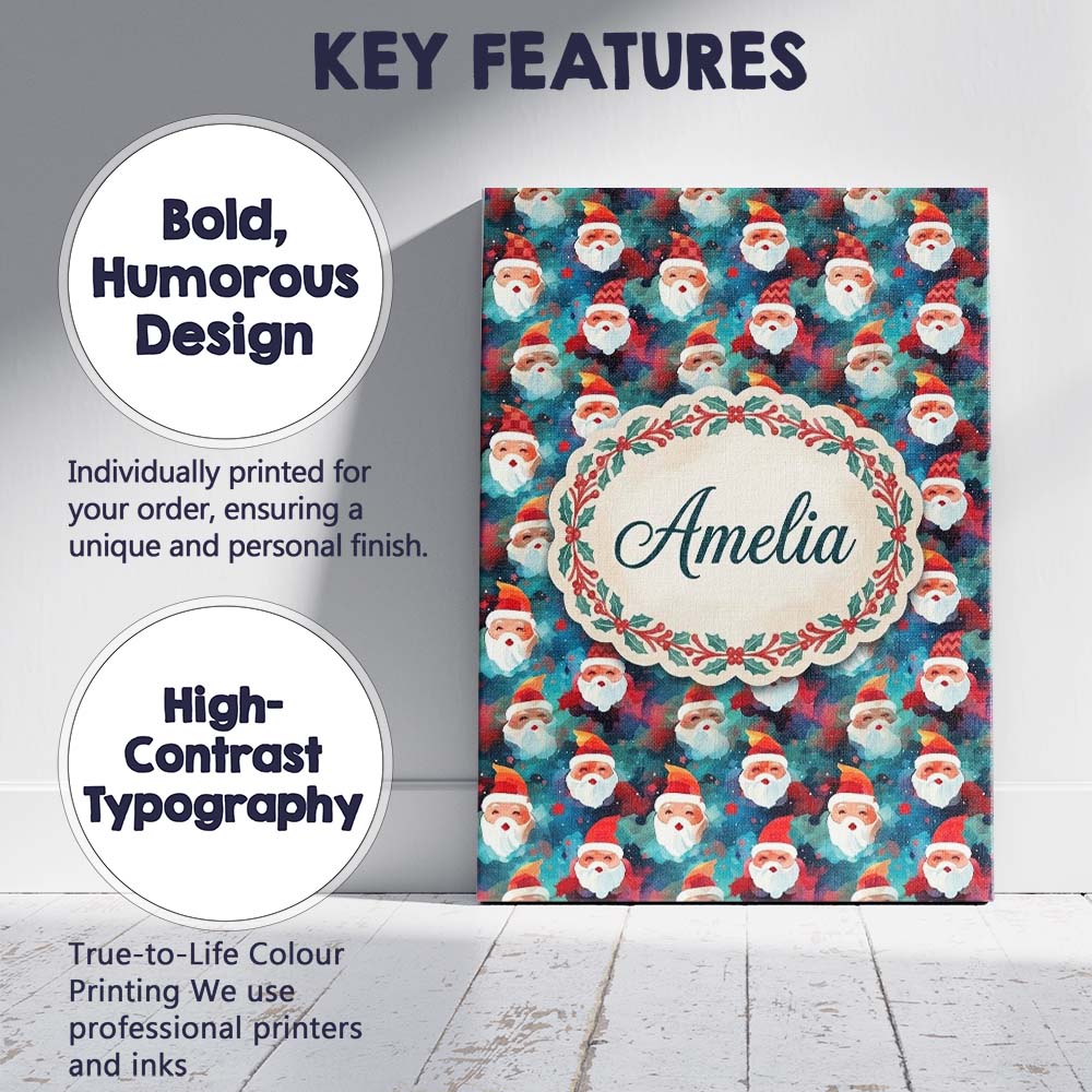 Personalised Name Colorful Abstract Santa Custom  Unique Gift Idea Elegant Feature Canvas Wall Art Print Decor Picture Ready to Hang
