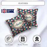 Custom Name Colorful Abstract Blue Background Artistic Christmas Square Filled Cushion Throw Pillow Sofa Bed Home Decor Zip Washable UK Made