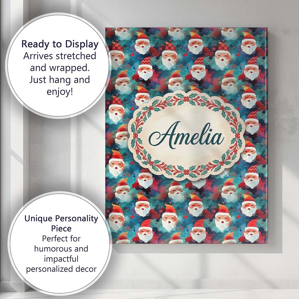 Personalised Name Colorful Abstract Santa Custom  Unique Gift Idea Elegant Feature Canvas Wall Art Print Decor Picture Ready to Hang