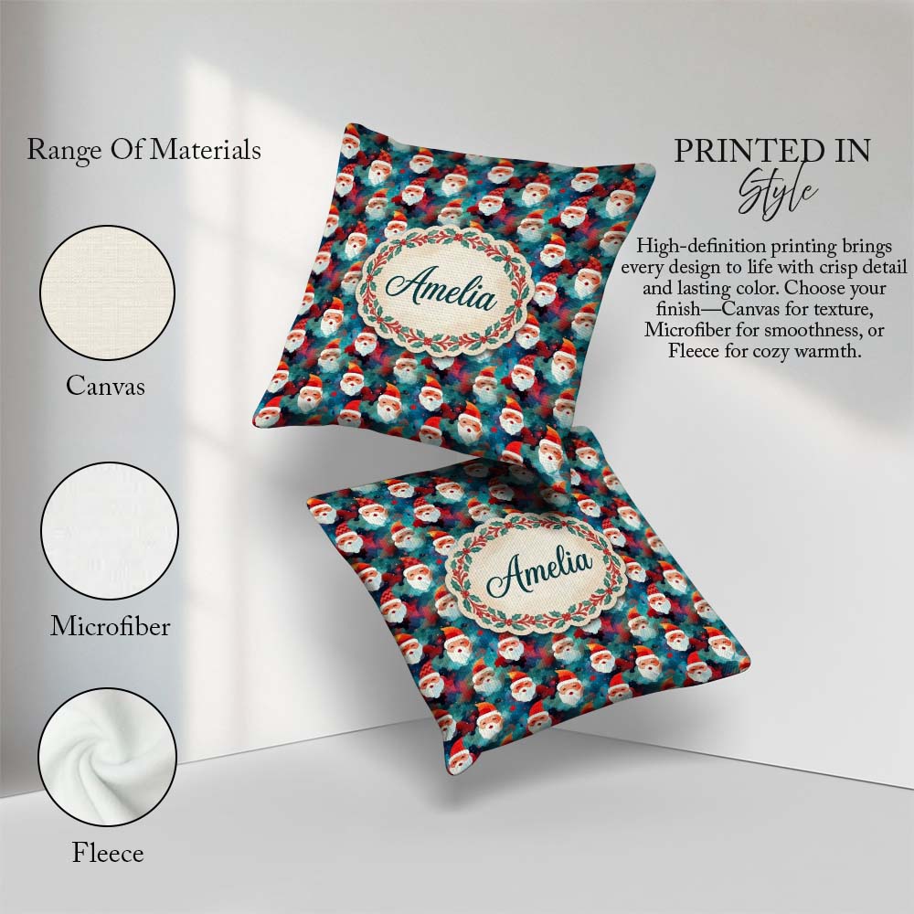 Custom Name Colorful Abstract Blue Background Artistic Christmas Square Filled Cushion Throw Pillow Sofa Bed Home Decor Zip Washable UK Made