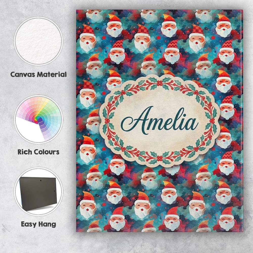 Personalised Name Colorful Abstract Santa Custom  Unique Gift Idea Elegant Feature Canvas Wall Art Print Decor Picture Ready to Hang