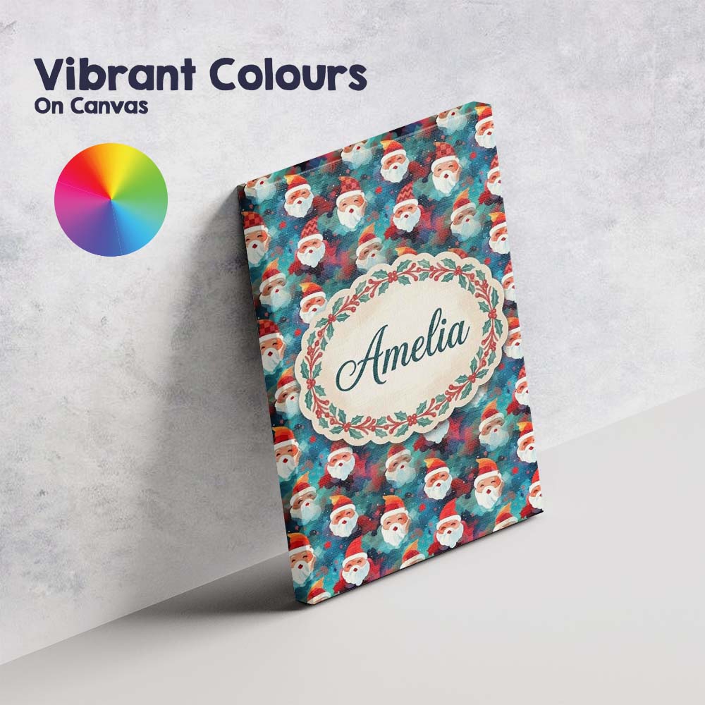 Personalised Name Colorful Abstract Santa Custom  Unique Gift Idea Elegant Feature Canvas Wall Art Print Decor Picture Ready to Hang