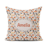 Custom Name Chibi Kids Floral Pattern Kawaii Character Design Square Filled Cushion Throw Pillow Sofa Bed Home Decor Zip Washable UK Made