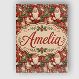 Personalised Name Traditional Santa Holly Custom  Unique Gift Idea Elegant Feature Canvas Wall Art Print Decor Picture Ready to Hang