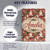 Personalised Name Traditional Santa Holly Custom  Unique Gift Idea Elegant Feature Canvas Wall Art Print Decor Picture Ready to Hang