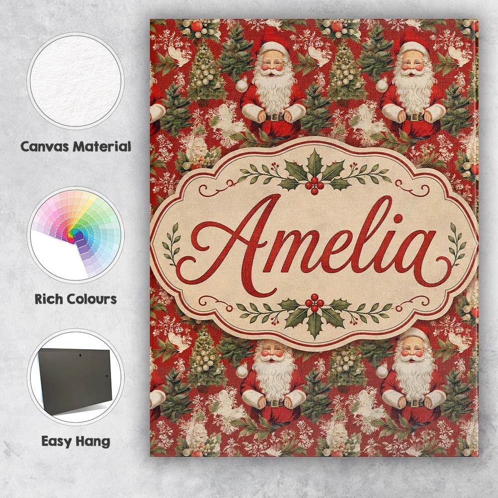 Personalised Name Traditional Santa Holly Custom  Unique Gift Idea Elegant Feature Canvas Wall Art Print Decor Picture Ready to Hang