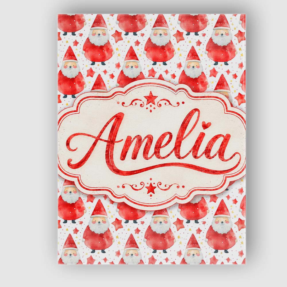 Personalised Name Watercolor Santa Stars Custom  Unique Gift Idea Elegant Feature Canvas Wall Art Print Decor Picture Ready to Hang