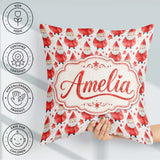 Custom Name Watercolor Santa Stars White Background Soft Festive Square Filled Cushion Throw Pillow Sofa Bed Home Decor Zip Washable UK Made