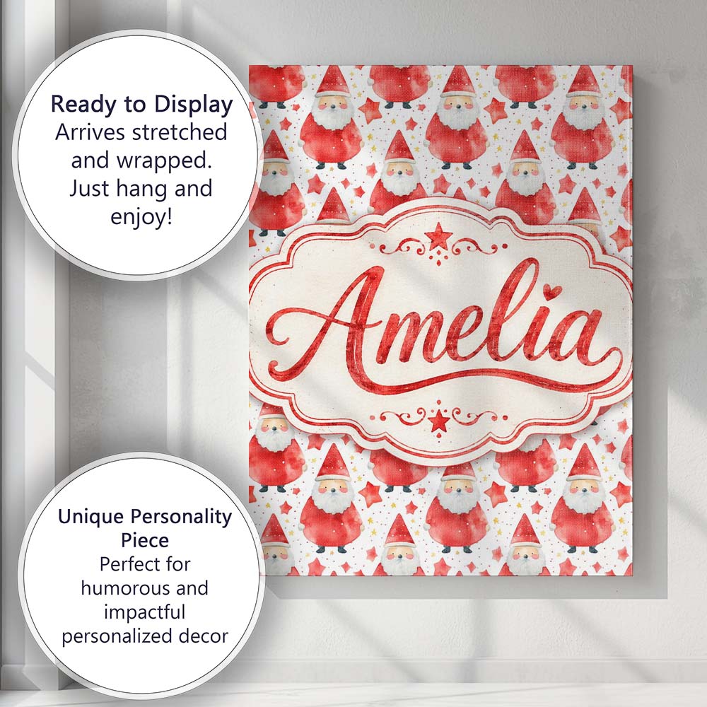 Personalised Name Watercolor Santa Stars Custom  Unique Gift Idea Elegant Feature Canvas Wall Art Print Decor Picture Ready to Hang