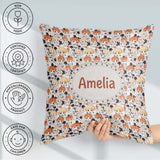 Custom Name Chibi Kids Floral Pattern Kawaii Character Design Square Filled Cushion Throw Pillow Sofa Bed Home Decor Zip Washable UK Made