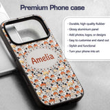 Cute Chibi Kids Floral Pattern Kawaii Character Custom Name Protective Phone Case Mobile Cover Durable Everyday Smartphone Shock Resistant