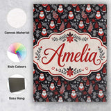 Personalised Name Festive Santa Folk Black Custom  Unique Gift Idea Elegant Feature Canvas Wall Art Print Decor Picture Ready to Hang