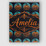 Personalised Name Spooky Halloween Pumpkin Custom  Unique Gift Idea Elegant Feature Canvas Wall Art Print Decor Picture Ready to Hang