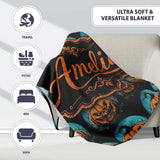 Spooky Halloween Pumpkin Moon Dark Seamless Gothic Jack O Lantern  Personalised Custom Name Super Soft Fleece Blanket Bed Sofa Throw