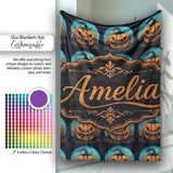 Spooky Halloween Pumpkin Moon Dark Seamless Gothic Jack O Lantern  Personalised Custom Name Super Soft Fleece Blanket Bed Sofa Throw
