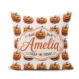 Custom Name Grunge Style Pumpkin Splash White Halloween Seamless Square Filled Cushion Throw Pillow Sofa Bed Home Decor Zip Washable UK Made