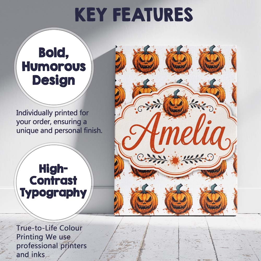 Personalised Name Grunge Style Pumpkin Custom  Modern Room Accent Elegant Feature Canvas Wall Art Print Decor Picture Ready to Hang