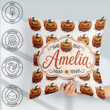 Custom Name Grunge Style Pumpkin Splash White Halloween Seamless Square Filled Cushion Throw Pillow Sofa Bed Home Decor Zip Washable UK Made