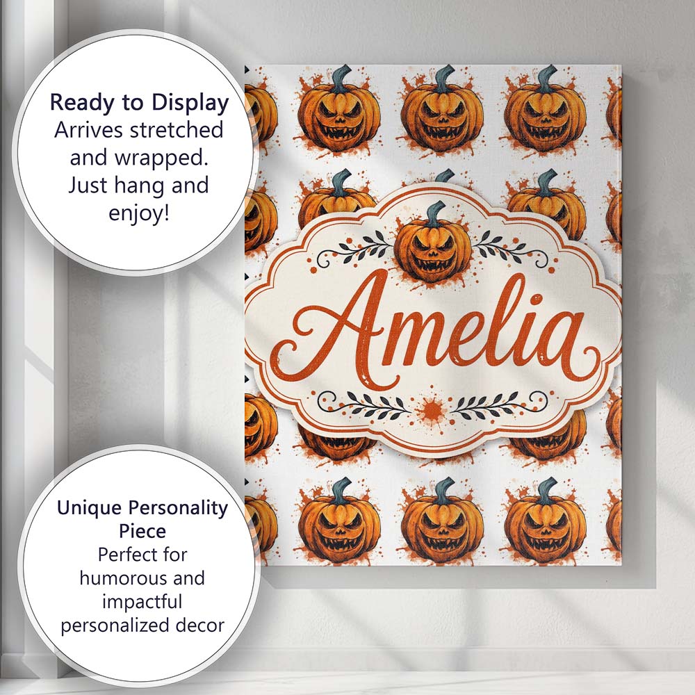 Personalised Name Grunge Style Pumpkin Custom  Modern Room Accent Elegant Feature Canvas Wall Art Print Decor Picture Ready to Hang