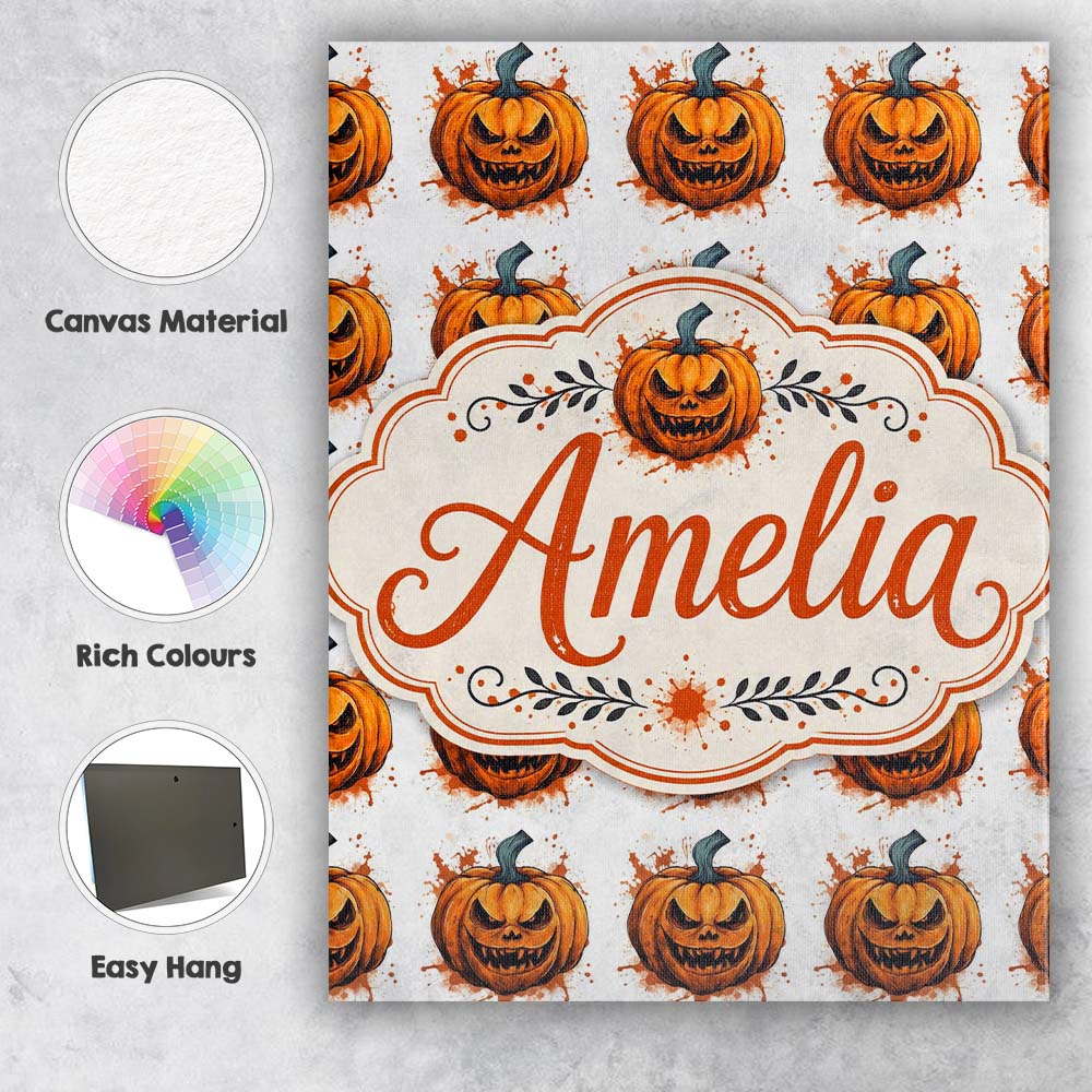 Personalised Name Grunge Style Pumpkin Custom  Modern Room Accent Elegant Feature Canvas Wall Art Print Decor Picture Ready to Hang