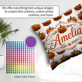 Custom Name Grunge Style Pumpkin Splash White Halloween Seamless Square Filled Cushion Throw Pillow Sofa Bed Home Decor Zip Washable UK Made