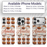 Grunge Style Pumpkin Splash White Background Custom Name Protective Phone Case Mobile Cover Durable Everyday Smartphone Shock Resistant