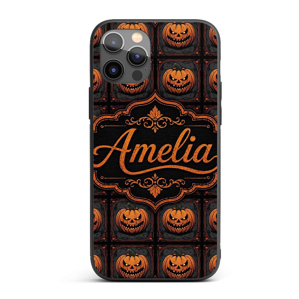 Ornate Framed Pumpkin Gothic Dark Printed Design Custom Name Protective Phone Case Mobile Cover Durable Everyday Smartphone Shock Resistant