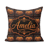 Custom Name Ornate Framed Pumpkin Gothic Dark Halloween Seamless Square Filled Cushion Throw Pillow Sofa Bed Home Decor Zip Washable UK Made