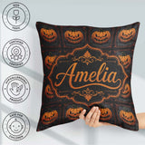 Custom Name Ornate Framed Pumpkin Gothic Dark Halloween Seamless Square Filled Cushion Throw Pillow Sofa Bed Home Decor Zip Washable UK Made