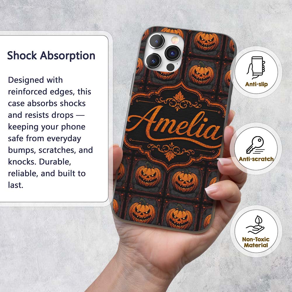 Ornate Framed Pumpkin Gothic Dark Printed Design Custom Name Protective Phone Case Mobile Cover Durable Everyday Smartphone Shock Resistant