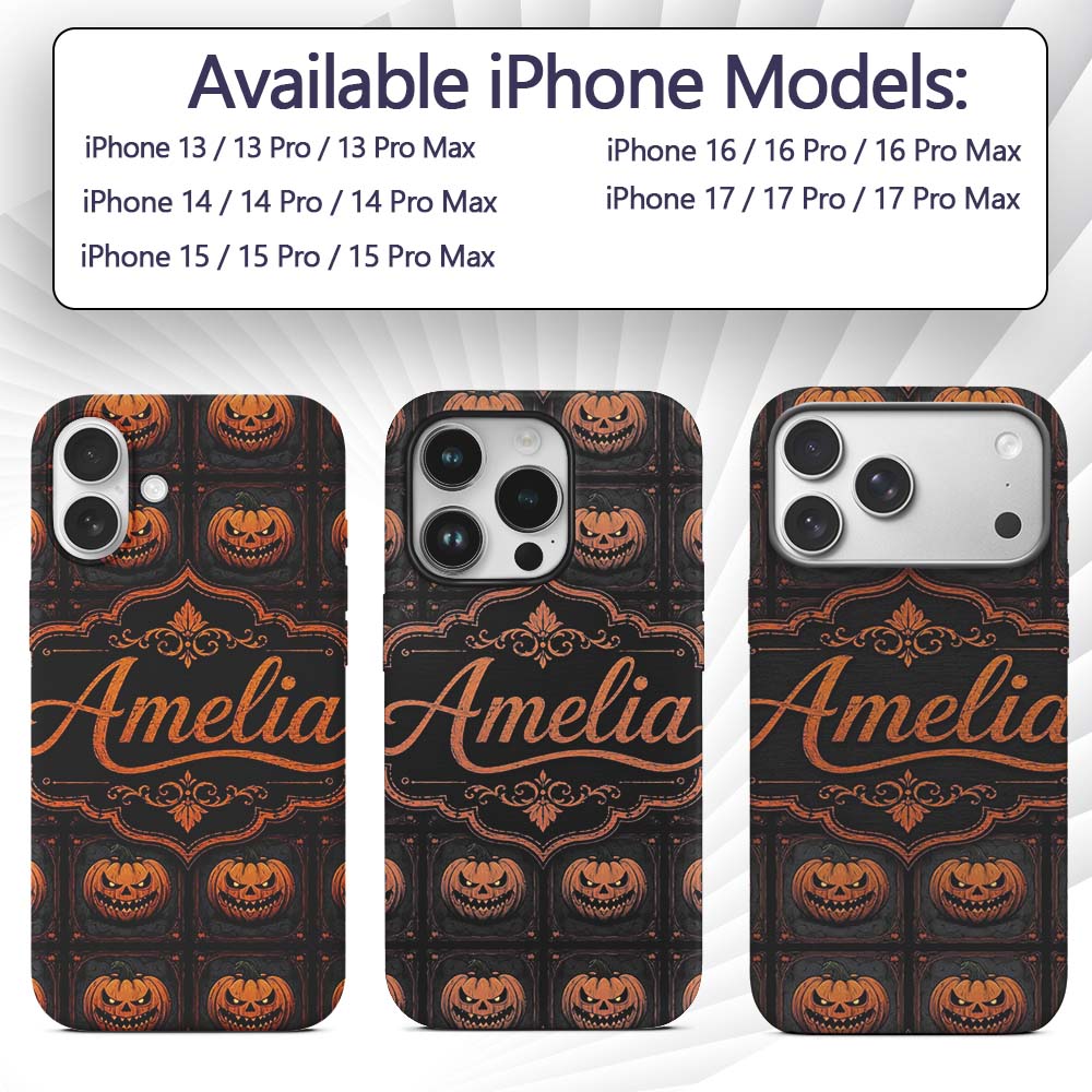 Ornate Framed Pumpkin Gothic Dark Printed Design Custom Name Protective Phone Case Mobile Cover Durable Everyday Smartphone Shock Resistant