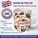 Personalized Custom Name Cute Christmas Stockings Gifts Candy Cane Holly Seamless Pattern 11oz Ceramic Coffee Tea Mug White Large Handle