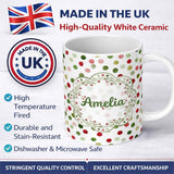 Personalized Custom Name Festive Red Green Watercolor Polka Dot Seamless Pattern Christmas 11oz Ceramic Coffee Tea Mug White Large Handle