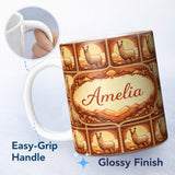 Personalized Custom Name Standing Alpaca Mountain Sunset Scenic Pattern Perfect Gift for Her 11oz Ceramic Coffee Tea Mug White Large Handle