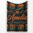 Creepy Pumpkin Ocean Waves Dark Halloween Seamless Pattern Lovely  Personalised Custom Name Super Soft Fleece Blanket Bed Sofa Throw
