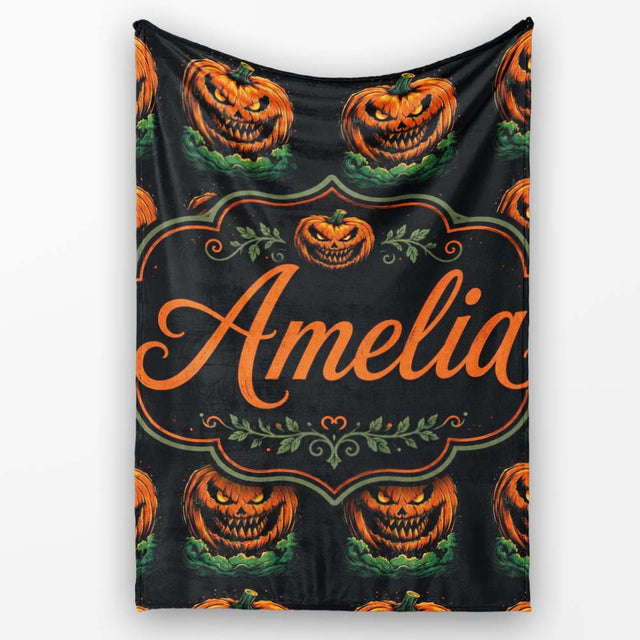 Creepy Pumpkin Ocean Waves Dark Halloween Seamless Pattern Lovely  Personalised Custom Name Super Soft Fleece Blanket Bed Sofa Throw
